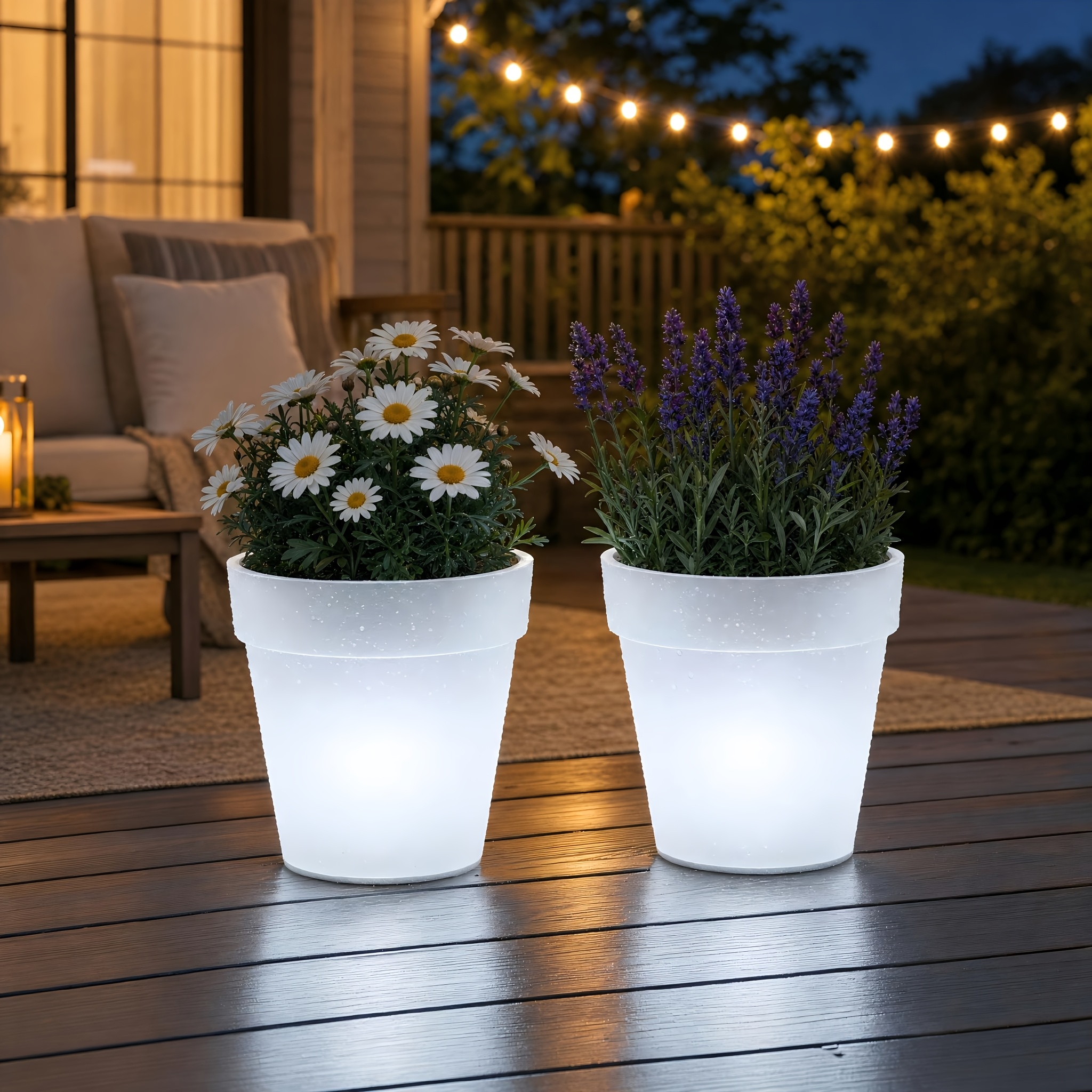 TEMU Solar Flower Pot Lights Outdoor Garden Planter With Warm White Led Light, Ip65 Solar Powered Plant Pot Auto For Patio Yard Porch Balcony Decor