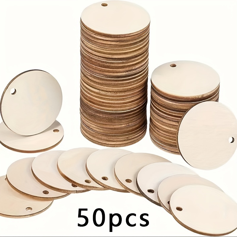 TEMU 50pz, Pendenti Decorativi in Legno Rotondi da 1.57 Pollici Non Finiti con , Etichette Fai-Da-Te per Decorazioni Natalizie