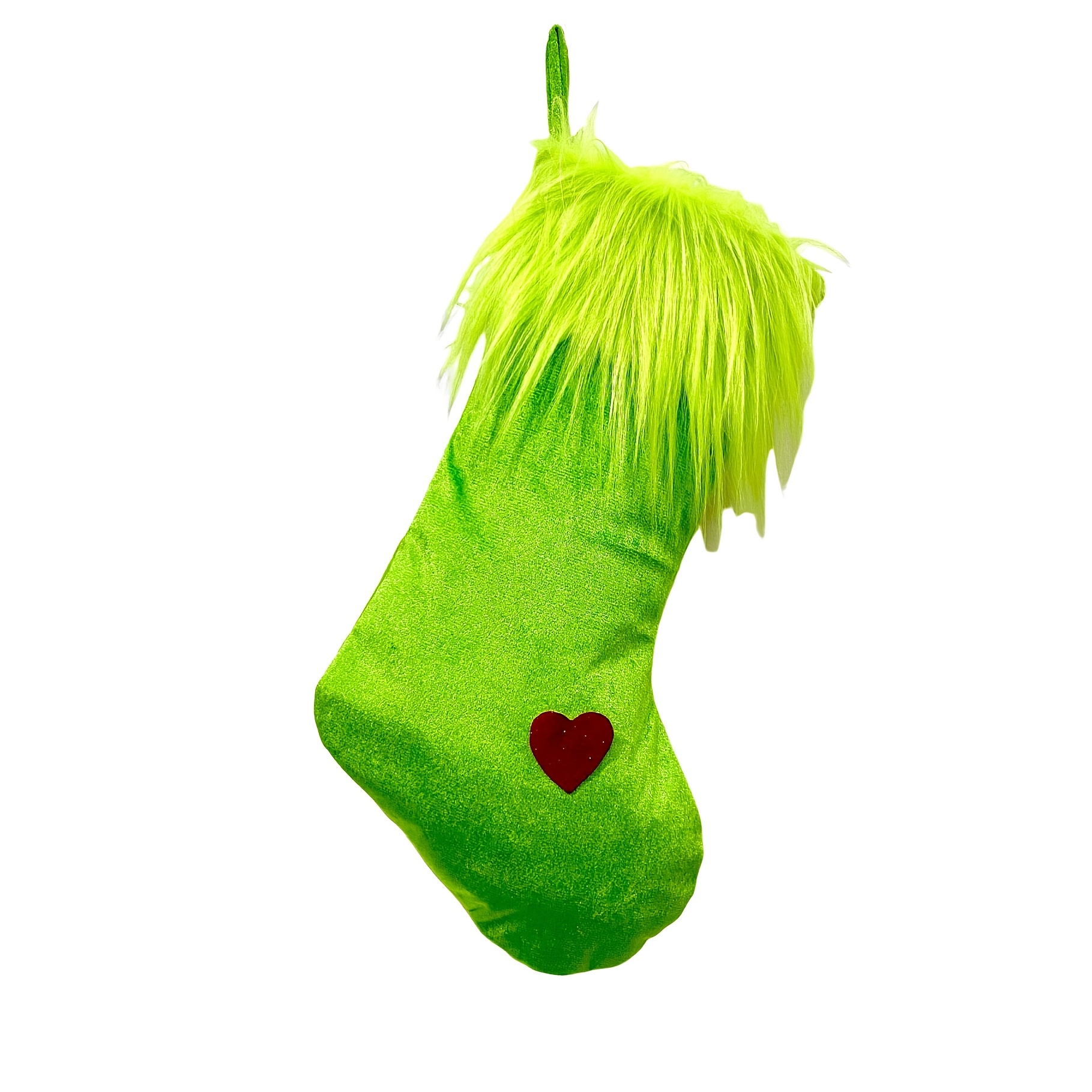 TEMU 1pc Heart-shaped Plush Christmas Sock Hanging Fireplace Gift Holder - Traditional Suitable For Candy Storage, Hanging Stocking For Mantel