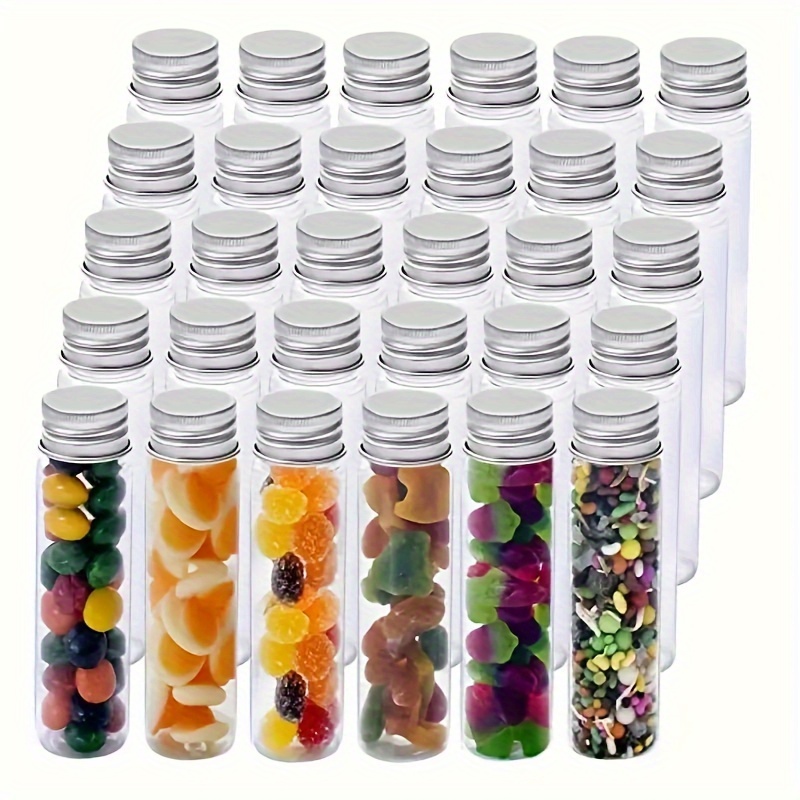 

12pcs Plastic Mini Jars, 1.7oz, Leakproof,, Unscented Clear Containers, With Silvery Aluminum And Sealing Washers For Candy, Dried Flowers, Aromatherapy, Essential Oils, And Spices