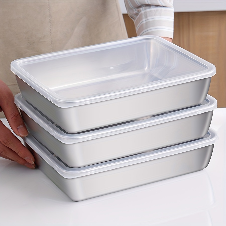 

2/3-piece Stainless Steel Food Storage Containers With Lids - Thick, Reusable Square Plates For Freshness Preservation & Refrigerator Organization
