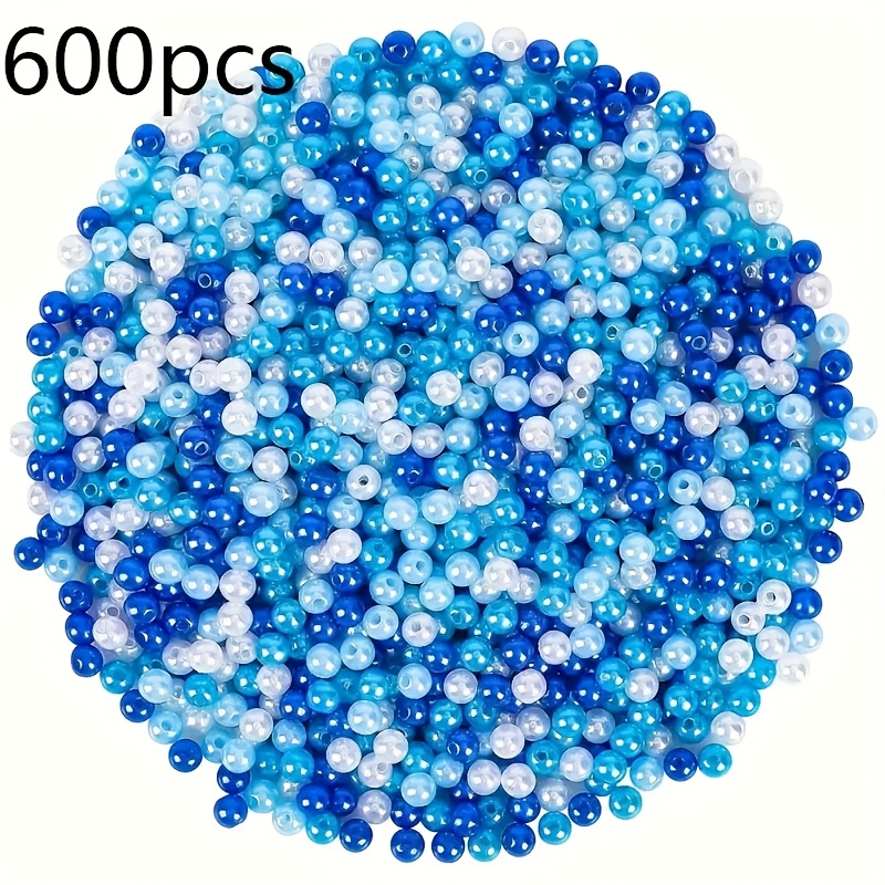 E-shop 600 Stück Winter-Themen Kunststoffperlen - 6mm blau und weiß, für DIY-Schmuck, Accessoires, Partydekorationen, Halsketten, Armbänder, Ohrringe