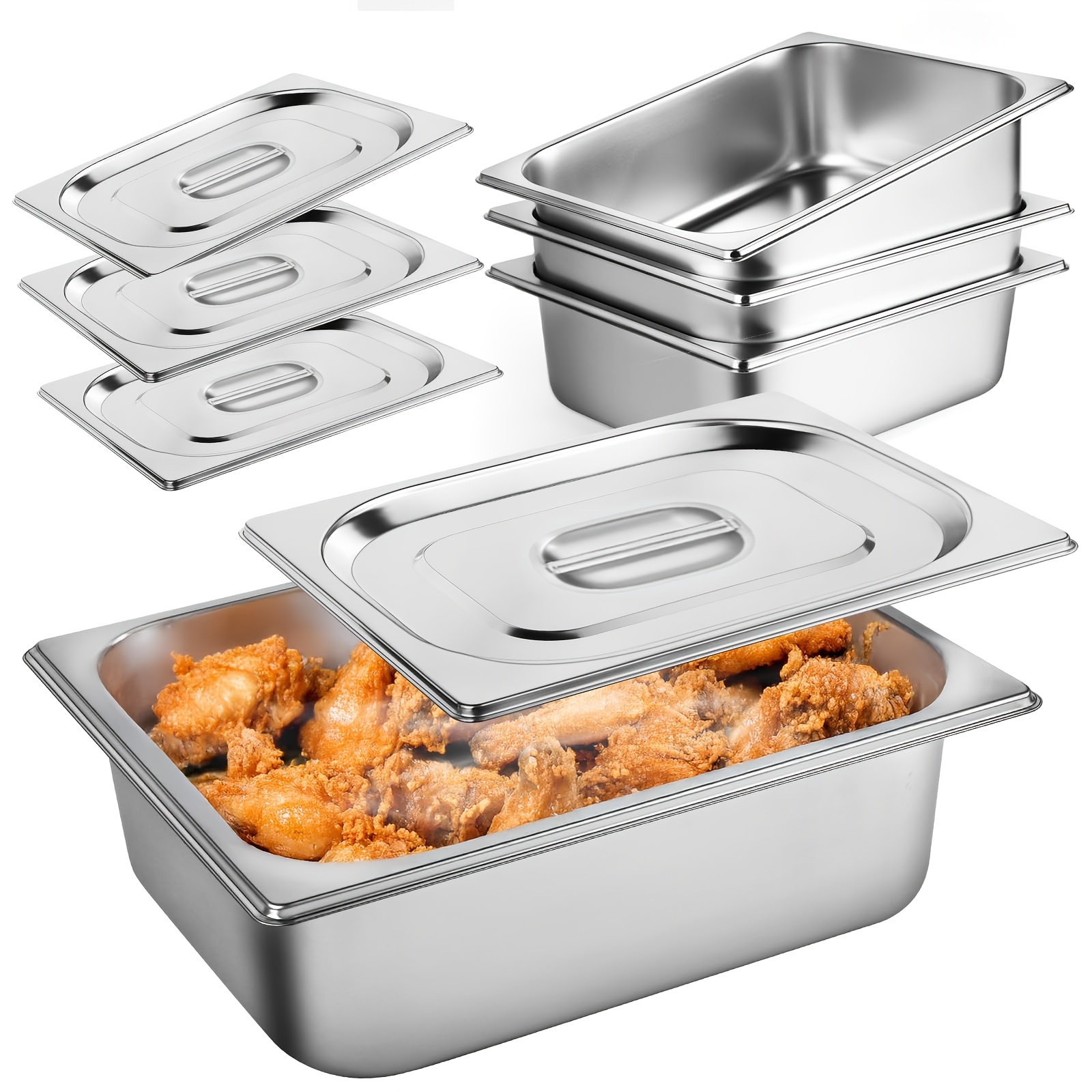 lot de 4/8 récipients de conservation alimentaire en acier inoxydable avec couvercles - bac   1/2 avec couvercles pour     et    , plateaux de buffet commerciaux, plateaux de service de restaurant, plateaux de buffet commerciaux pour restaurants à