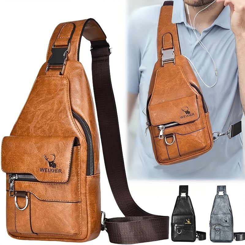 Men's Faux Leather Crossbody Bag - Travel & Casual