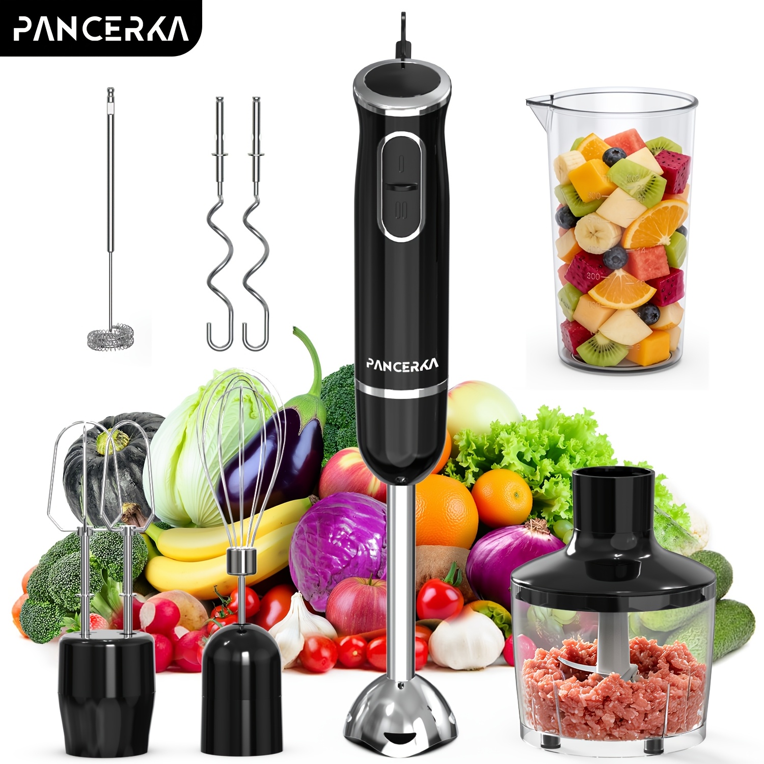 TEMU Pancerka 8in 1 Electric Blender, Hand Blender With Turbo Mode, Detachable Base, 304 Stainless Steel Handheld Blender With Whisk, Milk Frother Attachments, For Smoothies