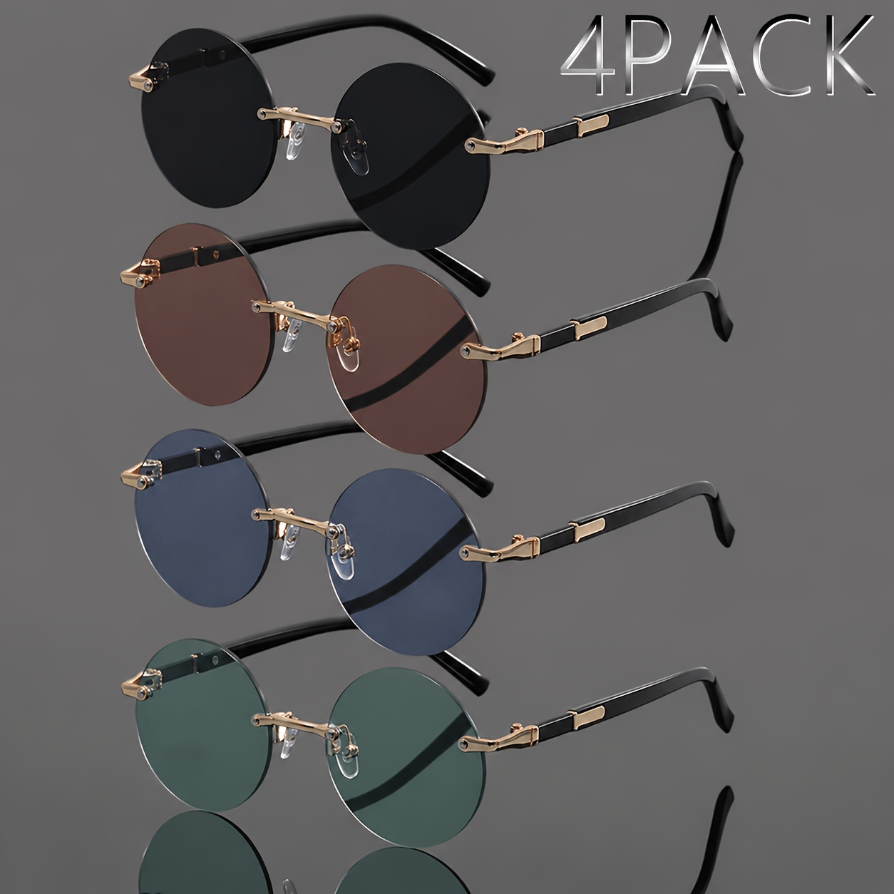 Image of 4-pack Men Women Y2k Round Frameless Fashion Sunglasses, Casual Leisure Party Gathering Street Trendy Sunglasses, Christmas Gift