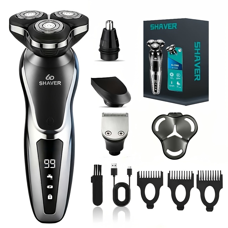 Electric Razor for Men, 3in 1/ 4in 1 Electric Shaver Nose Hair Trimmer USBRechargeable Portable Razor 3D Floating Blade Digital Display ShavingBeard Machine