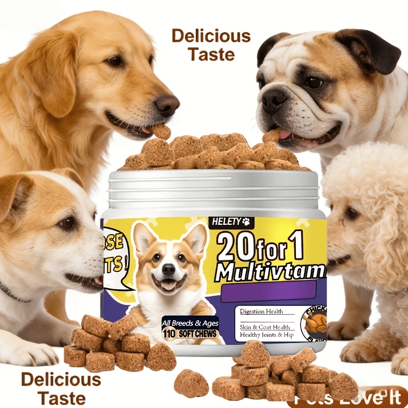Helety 20in 1 Dog Supplement, Chondroitin For Dogs, Probiotics, Fish Oil, Dog Supplements & Vitamins, Vitamins For Dogs(chicken 110 Ct
