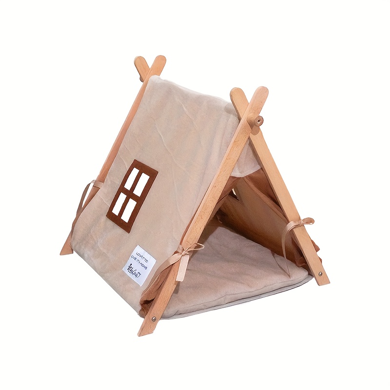 

Small Animal Small Pet Wooden Tent With Small Window, Foldable With Privacy Curtain Solid And For Small Animal Small Pet Hiding Rest House