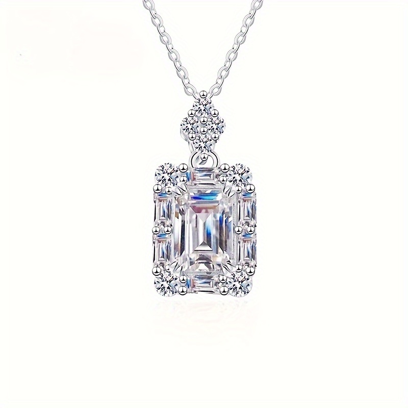 

S925sterling Silver Square Cut 1 Carat Moissanite Pendant Necklace, Bohemian Style Elegant Jewelry For Men & Women, Perfect For Dates, Parties & Weddings Gifts For Women With Gift Box