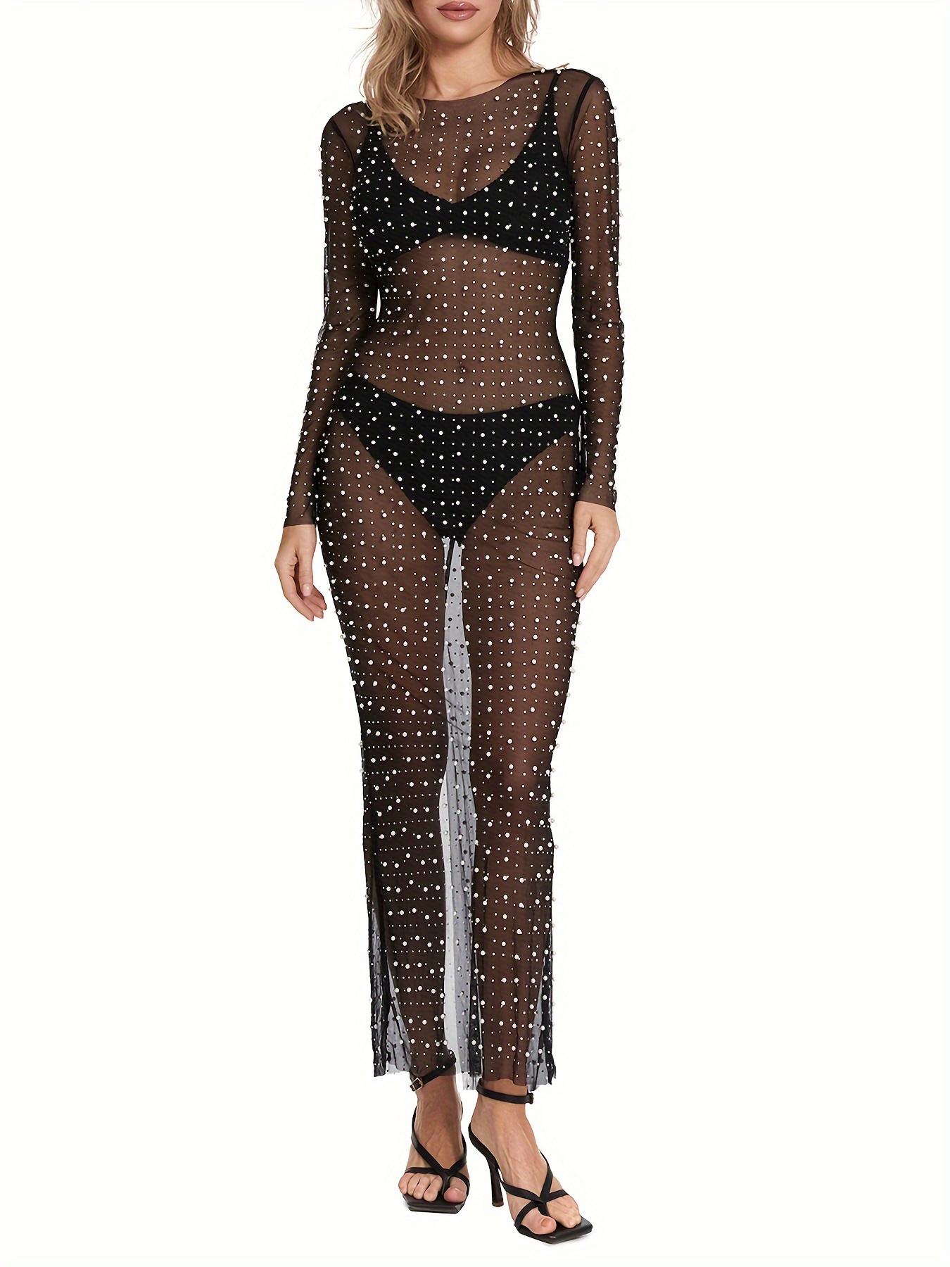 knee length dresses for ladies Sheer Mesh Maxi Cover-Up | Off-Shoulder Ruched Waist main image 0