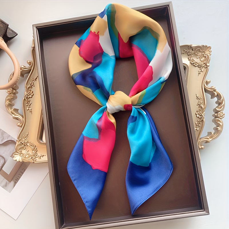 TEMU Écharpe carrée à motif de peinture à l'huile tendance, choix de couleurs, multifonctionnel, hijab, châle, produit unique tendance