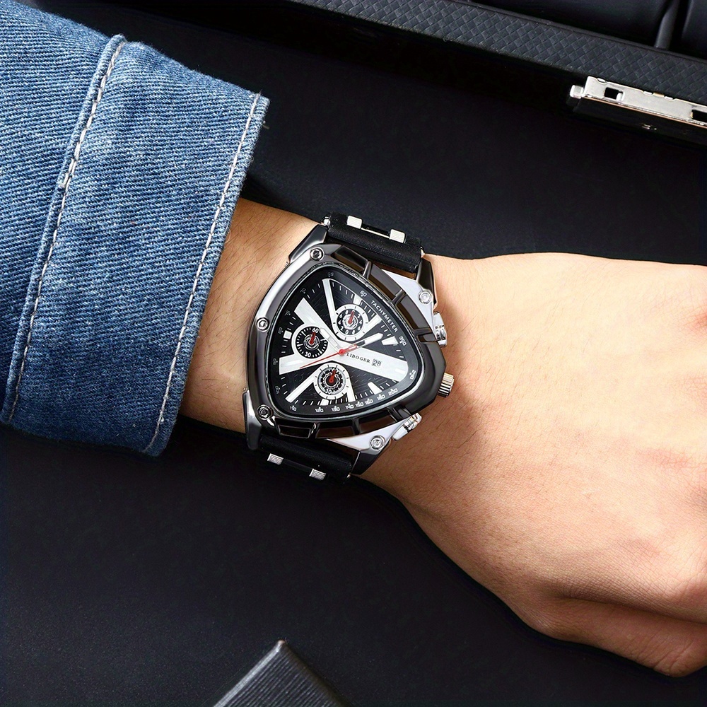 3pcs Set Men'S Quartz Watches with Silicone Strap & Date Display - Classic Triangular Dial, & Golden-Tone Case, Non-Rechargeable Battery, Casual & Sporty Wear