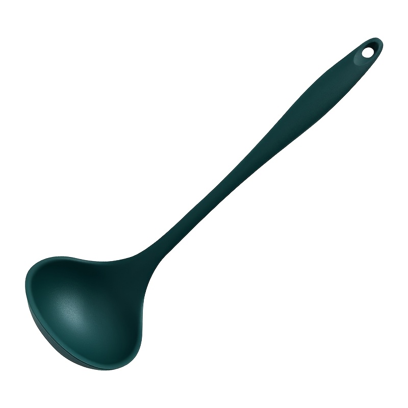 Image of 1pc Uiui Large Silicone Soup Spoon - High-temperature Resistant, Kitchen Ladle With Ergonomic Handle For Cooking & Serving - Perfect For Restaurant And Home Use, Soup Ladle