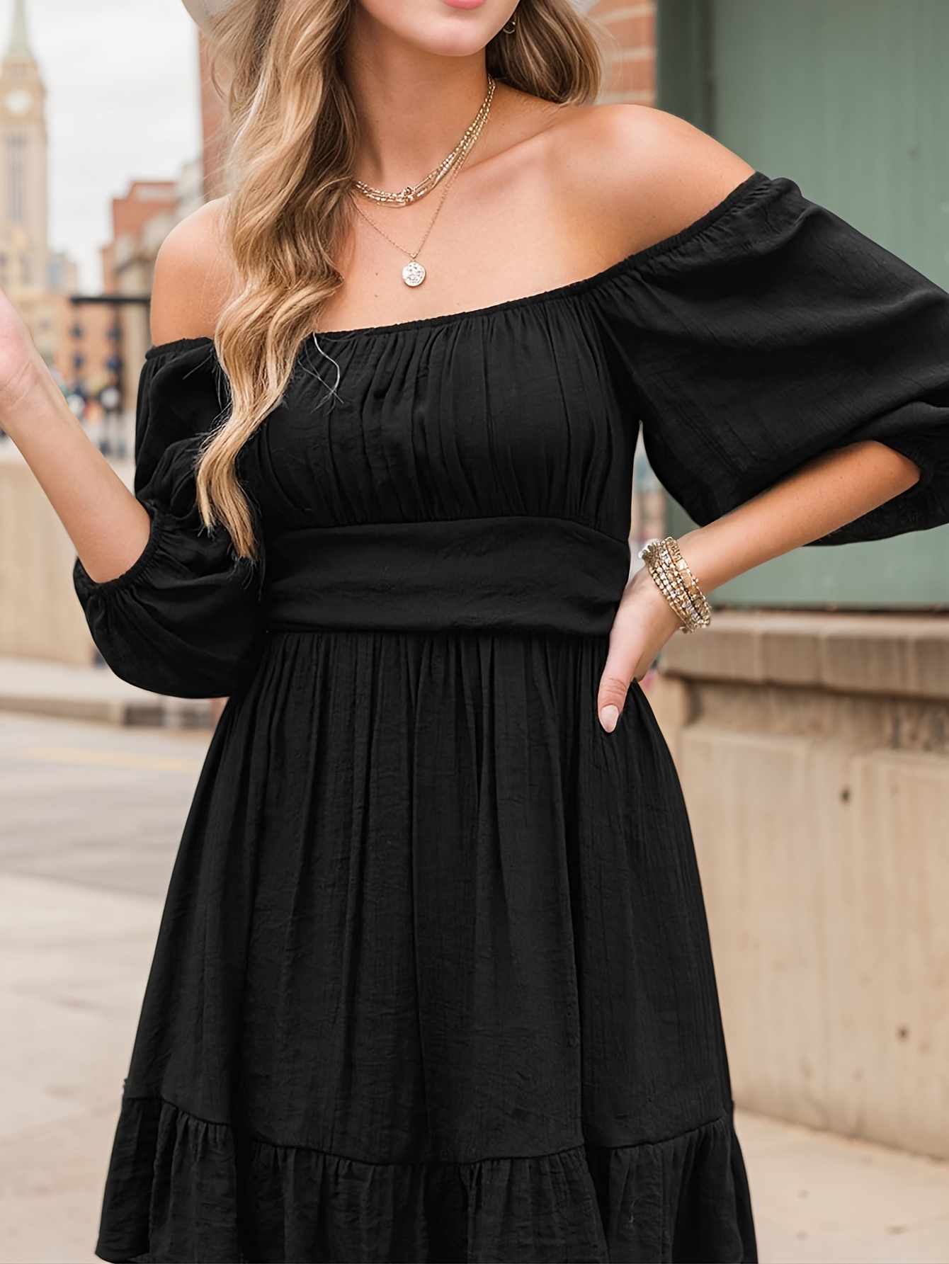 off the shoulder dresses for women A-LINE SATIN OFF THE SHOULDER DRESS 7493