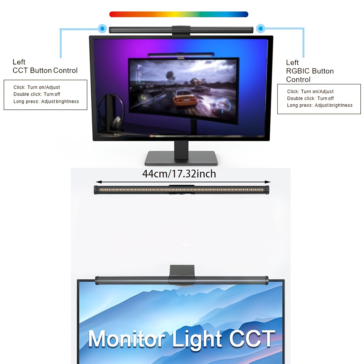 1pc dual sided led monitor light bar usb powered eye care anti blue light screen backlight adjustable brightness wall mount polished for gaming office and home decoration atmosphere lighting details 0