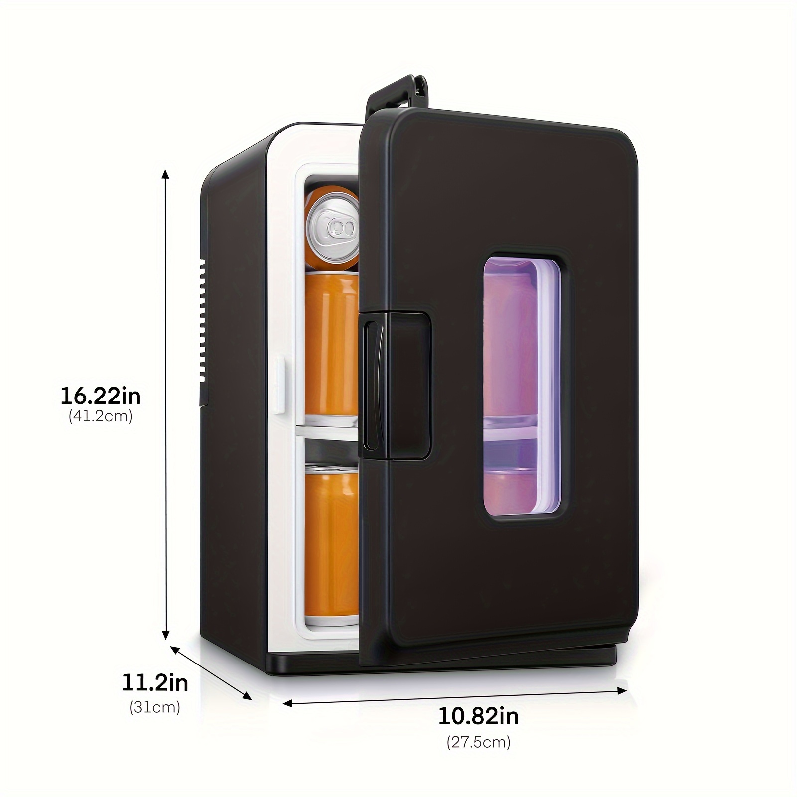 3.96gal Compact Mini Refrigerator - 110V/12V Portable Cooler & Warmer, Outdoor/Indoor Use, Clear Glass Doors, Black, Ideal for Beverages, Skincare, Camping & Kitchen Storage, Mini Refrigerador, Sleek Design, Durable Plastic