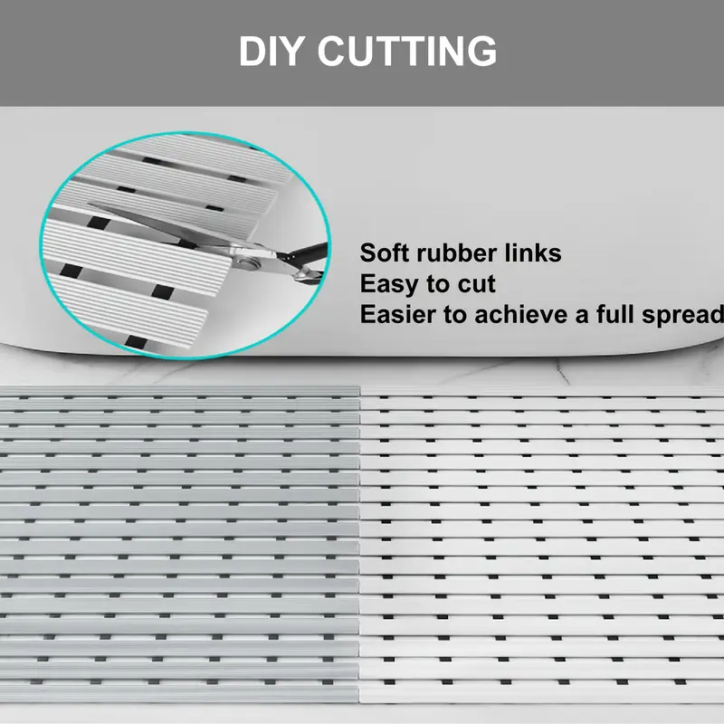 non slip shower mat with suction cups and drainage holes quick dry hard cut to any size 17 x24 43x60cm suitable for wet and slippery floors in showers and bathtubs durable white and gray easy to clean bathroom mat shower mats for bathrooms bathtub safety modern bathroom decor surface nonslip backing striped pattern durable pvc conscious buyers Product details 11