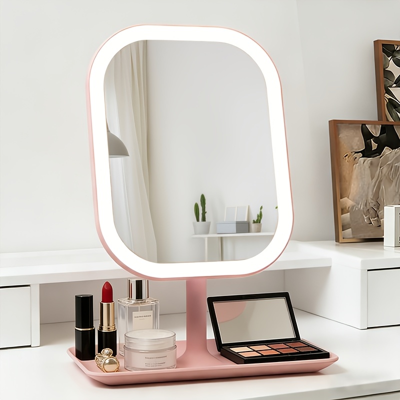 Led Makeup Mirror, Rechargeable Desktop Vanity Mirror With Lights, Featuring , Portable Stand And Foldable , Touch Adjustment, Rechargeable Battery, Ideal For Women As A Holiday Gift