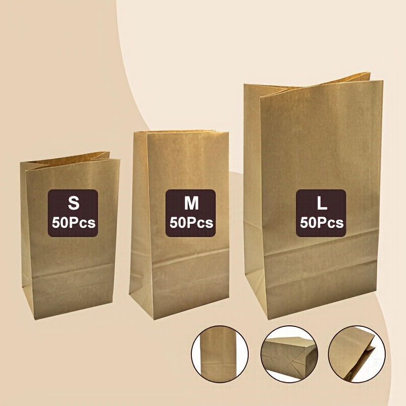 

50pcs Sustainable Kraft Paper Bags - Biodegradable & Recyclable, , Coffee Shops, Supermarkets - In Small, Medium, Large Sizes