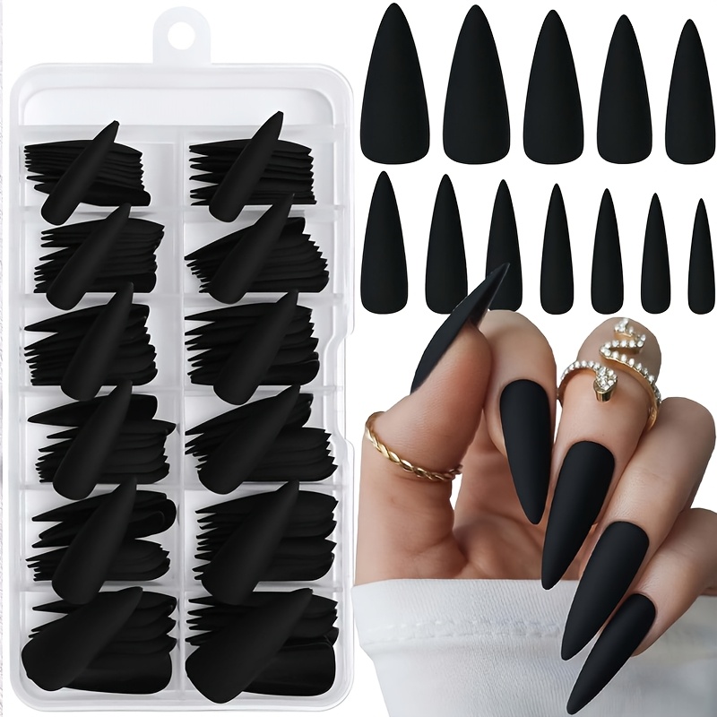 Image of 120pcs Stiletto Press On Nails Long Fake Nails, Matte Black Nails Press Ons Nail Stiletto Artificial Fingernails Long Pointy Claw False Nails Full Cover Reusable Artificial Nail Tips For Women