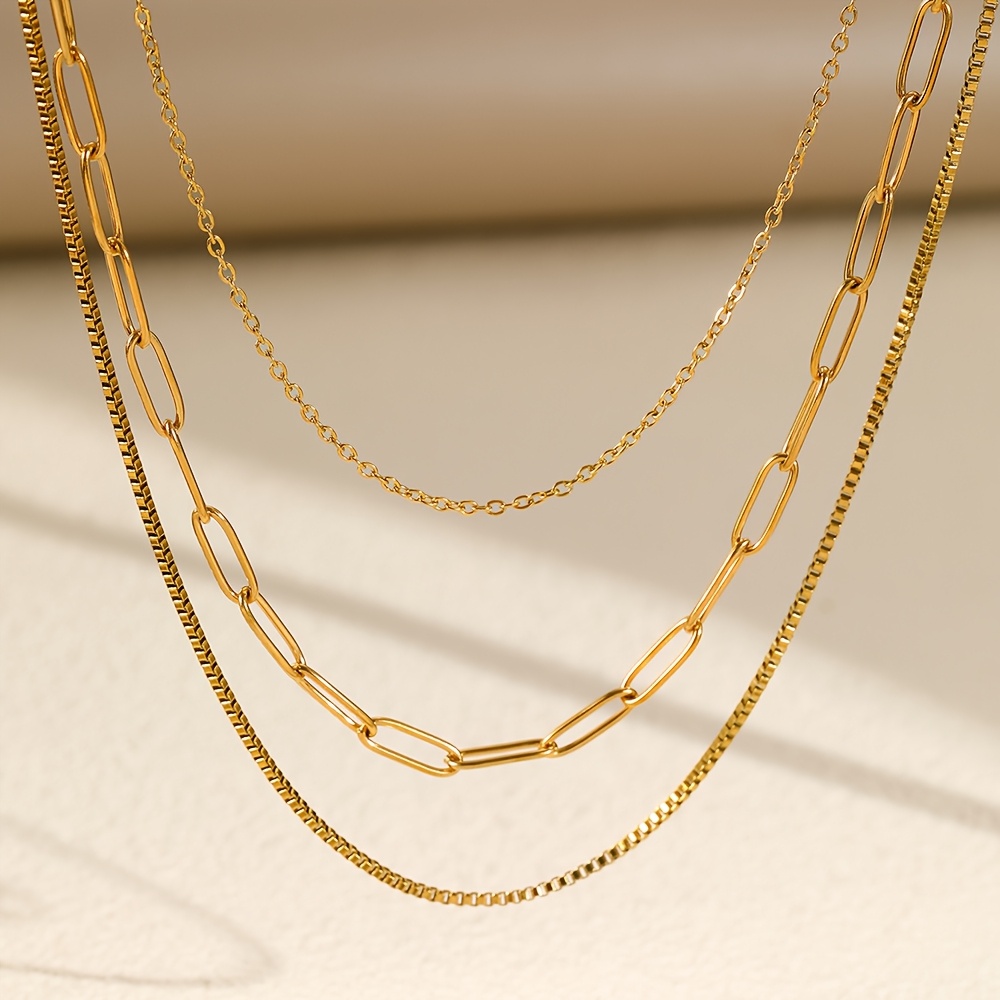 TEMU 1 pièce Collier pour femme empilé multicouches de style vintage en acier inoxydable de haute qualité, nouveau design élégant et plein de avec