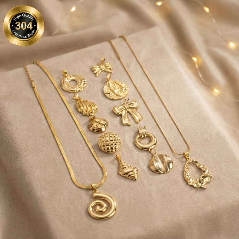 14pc Golden Glossy Geometric Pendant Necklace Set