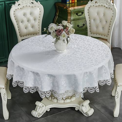 . jacquard-spitzen-stickerei tischdecke, moderne art runde polyester-jacquard-spitze-tischdecke, für den täglichen gebrauch und hochzeitsfeiern auf runden tischen