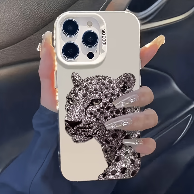 Phone Case - 1pc Gray Diamond Leopard Trendy Pattern Imd Phone Case Suitable For Iphone 17 16 15 14 13 12 11 Pro Max Xs Max Xr 8 7 Plus Phone Case
