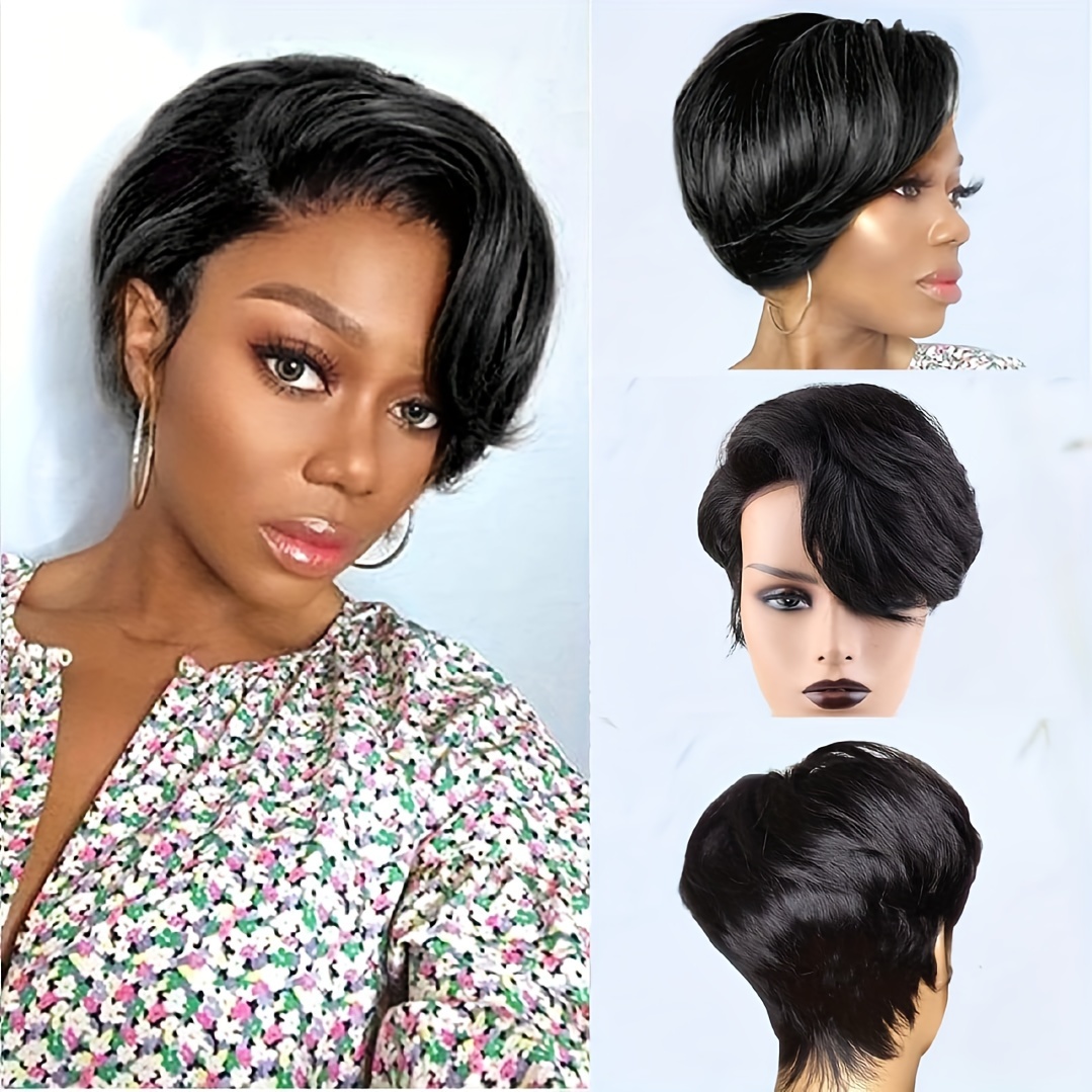 Perruque Lace Frontal Cheveux Humains Noir - 6 Pouces, Dentelle 13x4, 3 Attaches, Résistante à La Chaleur