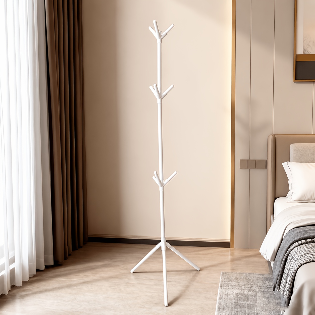 TEMU Floor-standing Plastic Coat And Hat Rack With 9 Hooks, Space--shaped Clothes Hanger. Suitable For Coats, Hats, Bags, Scarves, And Towels. Sturdy