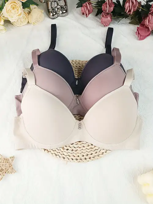 Seamless Soft Cup Solid Bra Comfy Breathable High Elastic - Temu