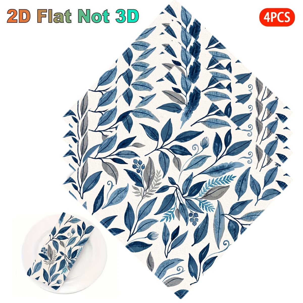 item picture 4pcs blue   cloth napkins suitable for dinner parties restaurants table decor elegant square watercolor leaf pattern table napkins clean convenient fabric suitable for christmas birthday gifts daily use for dining 2d flat