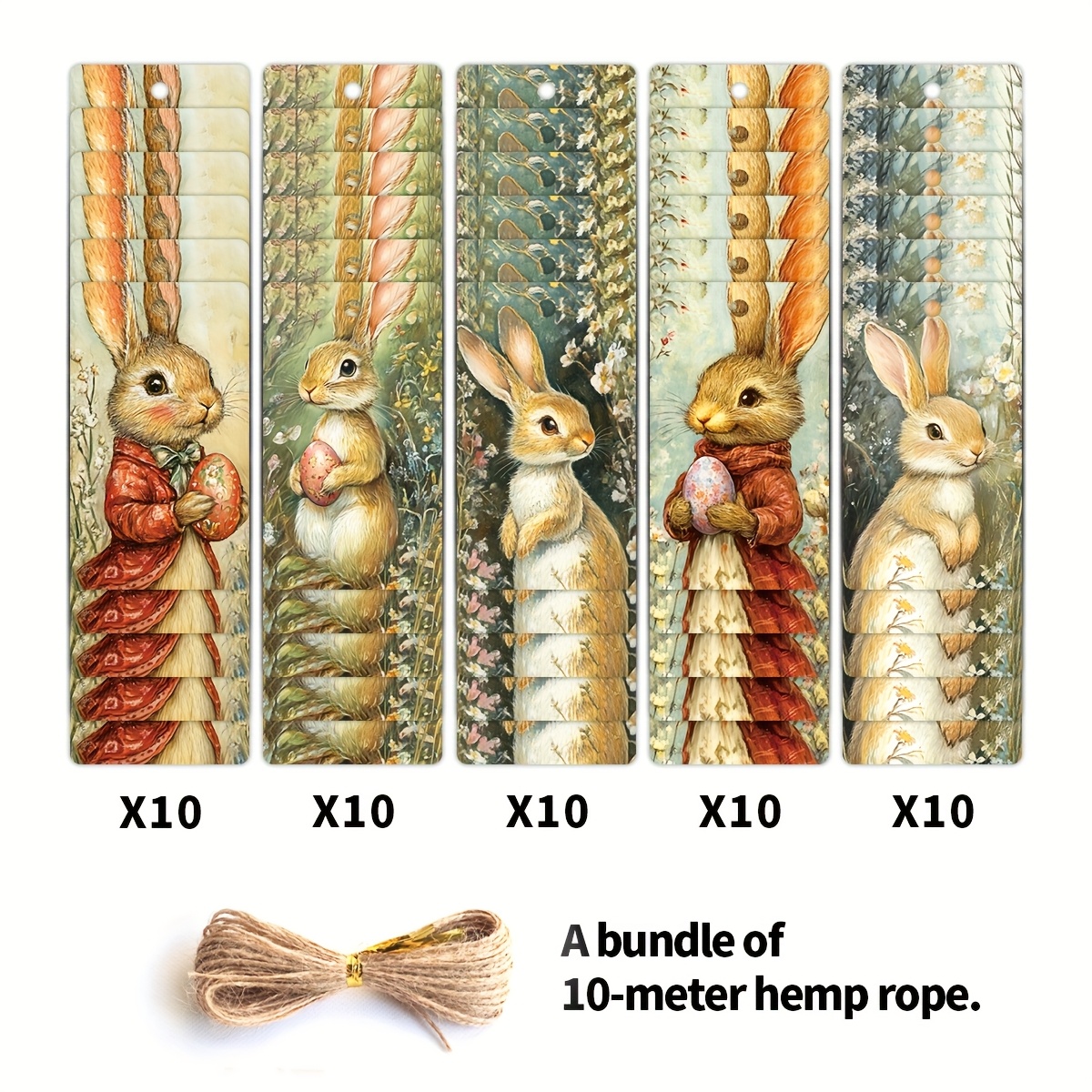 Image of 50pcs Easter Gift Tags With Strings - Bunny & Egg Designs For Favors And Decorations, , Paper Labels