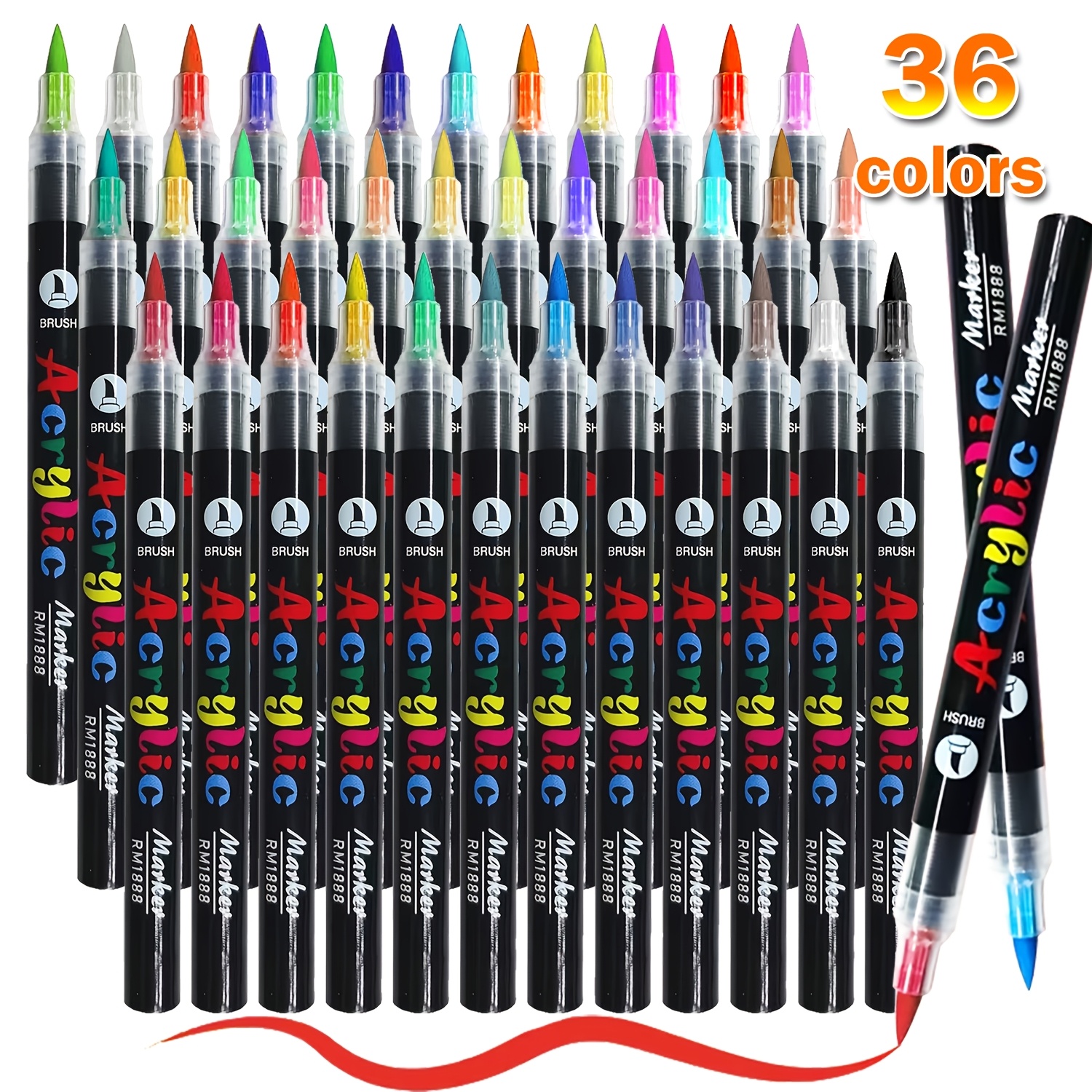 Image of 36pcs Acrylic Paint Painting Pen Set, Direct Liquid Ink Control System, Soft Brush Head Acrylic Paint Pens For School Art, Rocks, Eggs, Fabric, Wood, Crafts - Professional Art Use - Holiday Gifts