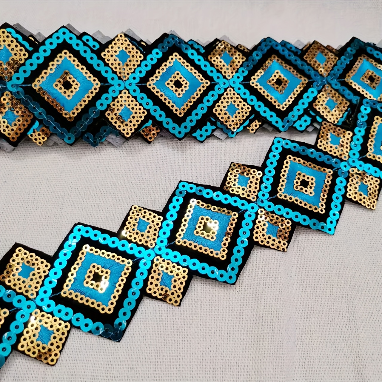Image of 5-yard Colorful Rhombus Shiny Sequin Long Strip Ironing Lace Adhesive Cloth Patch For Clothing Decoration Additions
