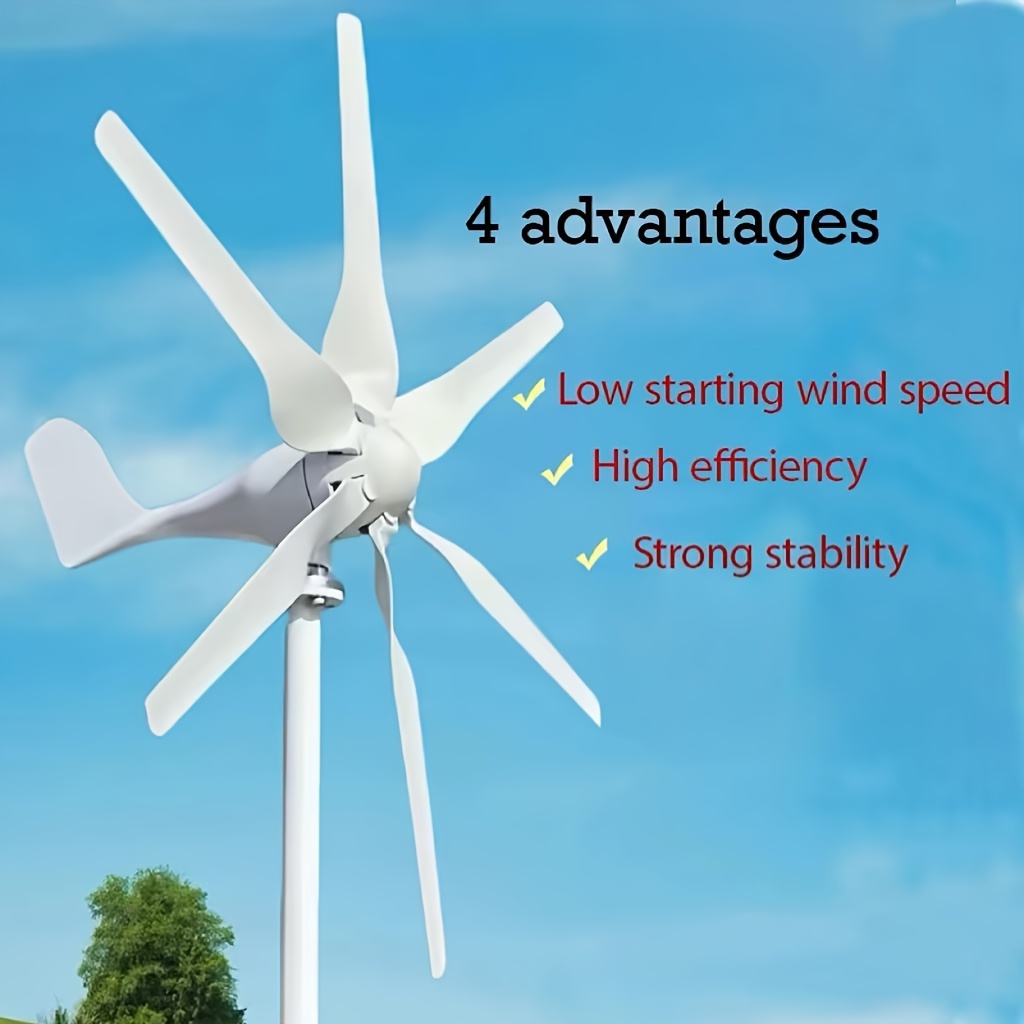 1000W Horizontal Axis Wind Turbine with Flange Kit, 6-Blade Design, Wind Turbine Generator Assembly, Three Options Available, High Efficiency Power Generation, Low Startup Wind Speed, Suitable for Emergency Use, Home DIY, RV, Wind-Solar Hybrid