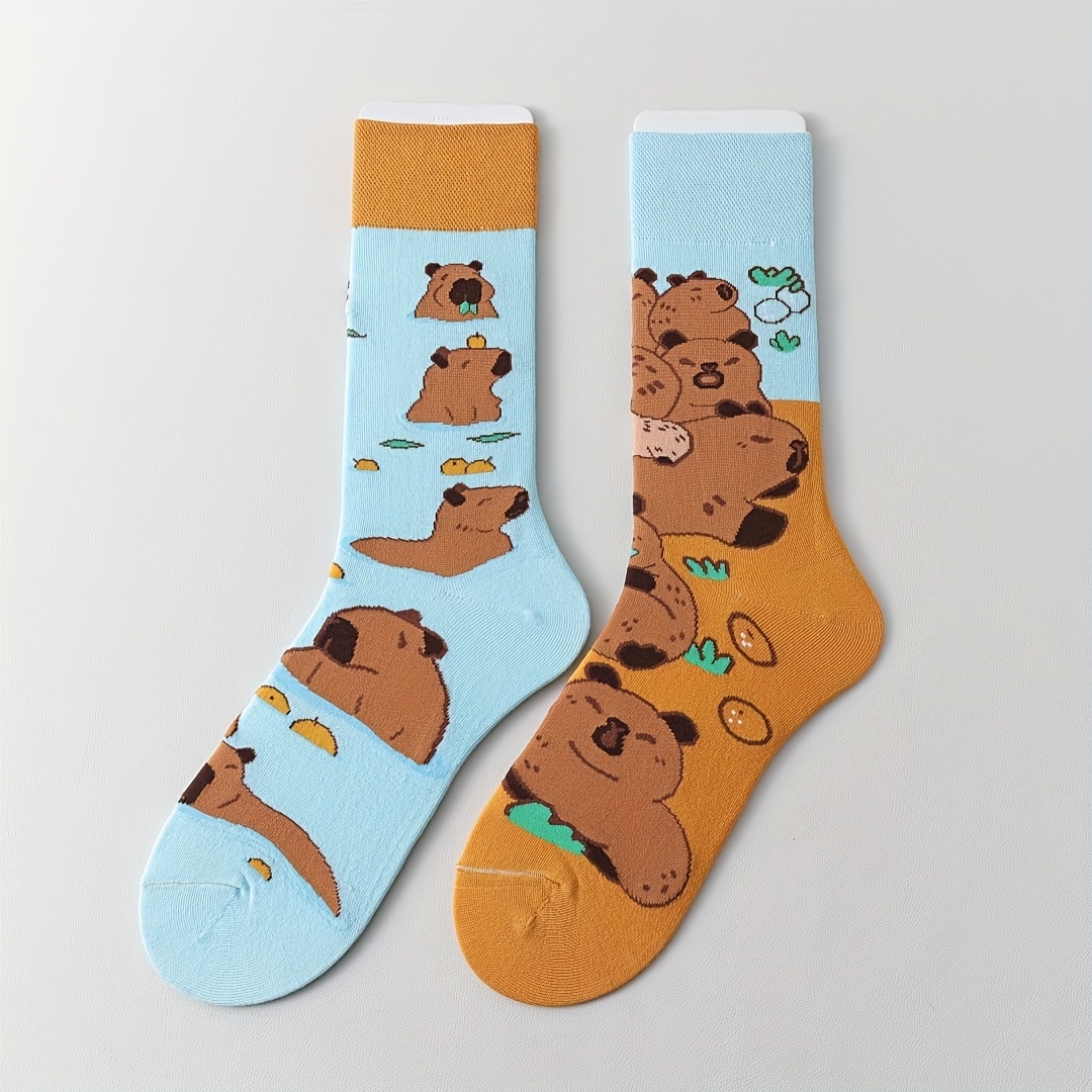 TEMU [1 Par] Calcetines de de Dibujos Animados, Estilo AB de Moda, Adecuados para Hombres y Mujeres para Usar Todo el Año