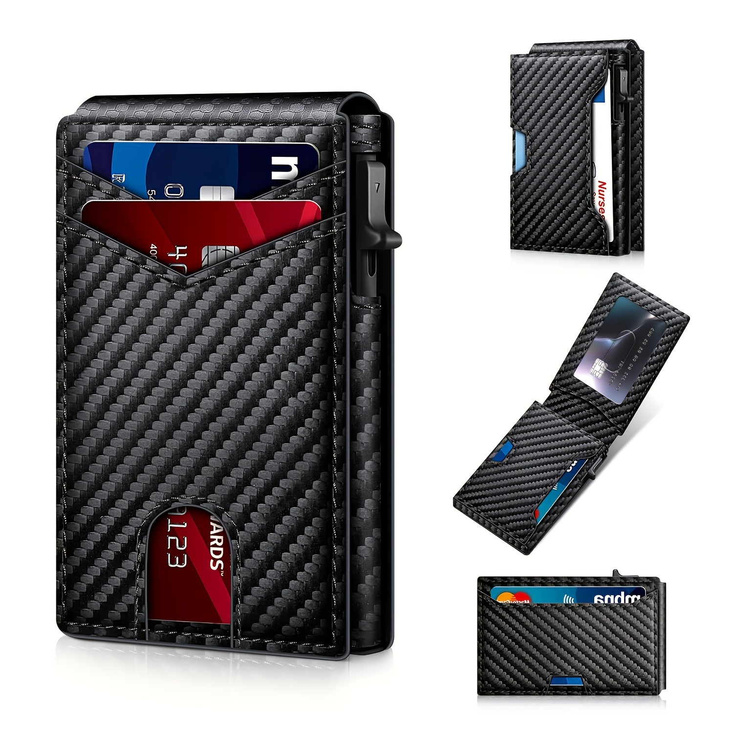 1 rfid blocking   up mens card holder ultra thin carbon fiber texture wallet with multiple card slots and secure closure compact lightweight design for daily use valentines day fathers day gift Product details 1