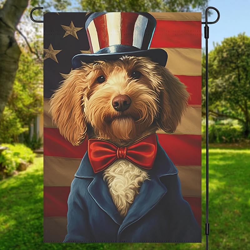 

1pc, Teddy Dog Usa Vintage Garden Flag, Teddy Puppy Dog Double Sided Print Yard Flag Lovely Pet Theme House Flag For Outside Vertical Burlap Lawn Flag Porch Sign 12*18inch
