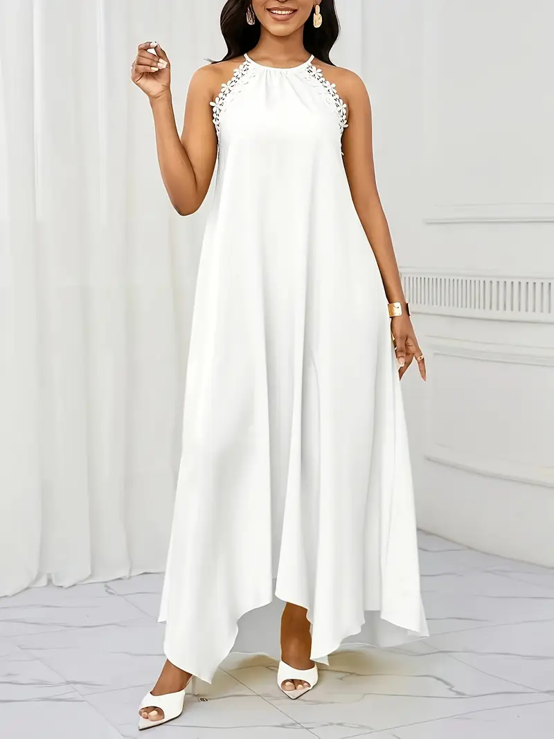 Plus Size Elegant Maxi Dress for Women Casual Sleeveless Long Gown, Solid Color, Round Neck Holiday Vacation, Plus Size Dress