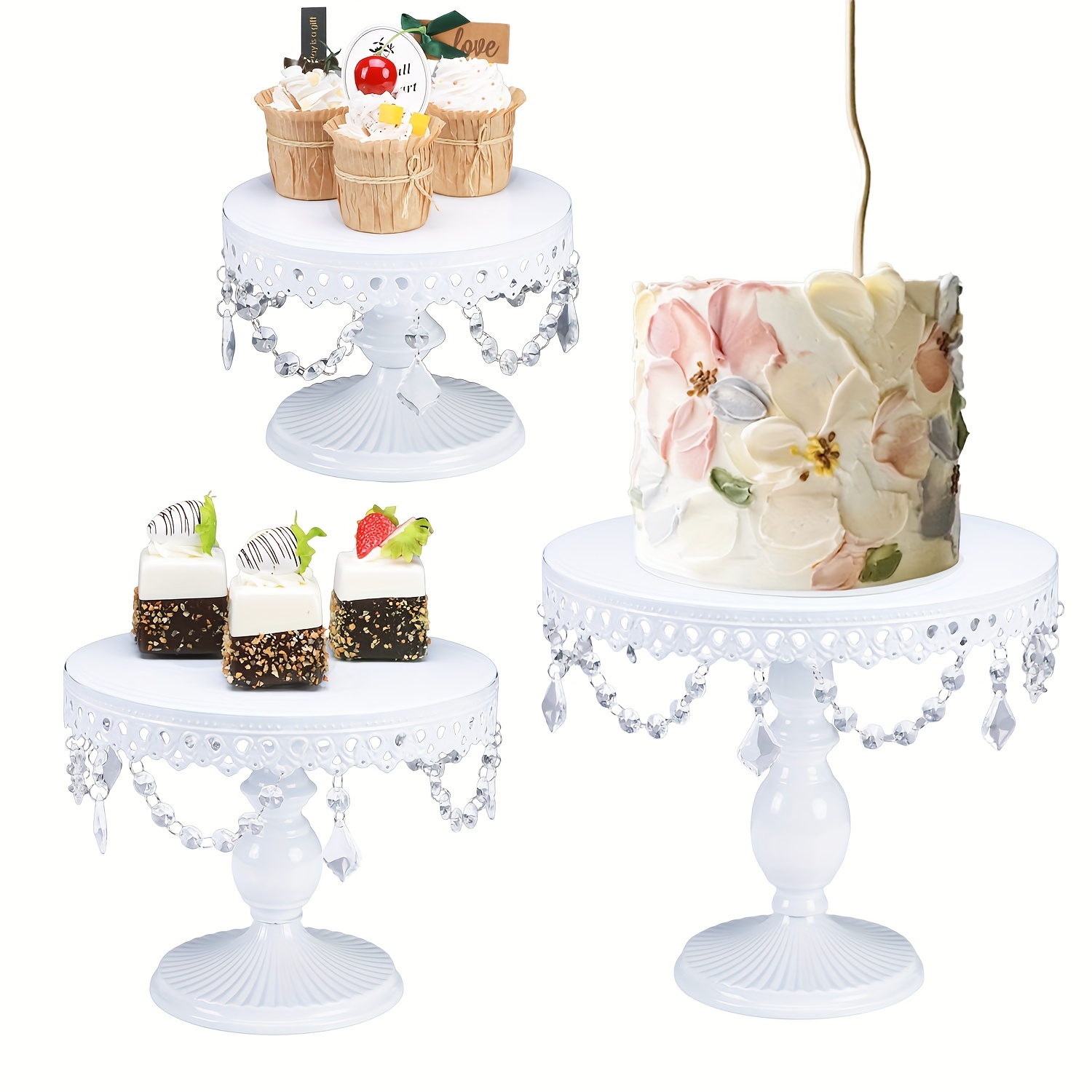 TEMU 3/8pcs Stands With Pendants, Metal Dessert Table Display Set, Metal Tray, 2-tier/3-tier Cupcake Tower Displaying Table For Birthday Party Baby Shower Wedding Decor Christmas Decorations
