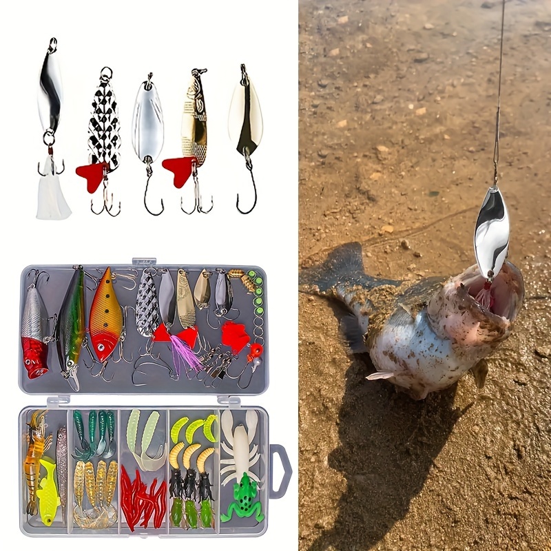 Fishing Lures Kit: Tackle Box Spoon Lures Soft Plastic Worms