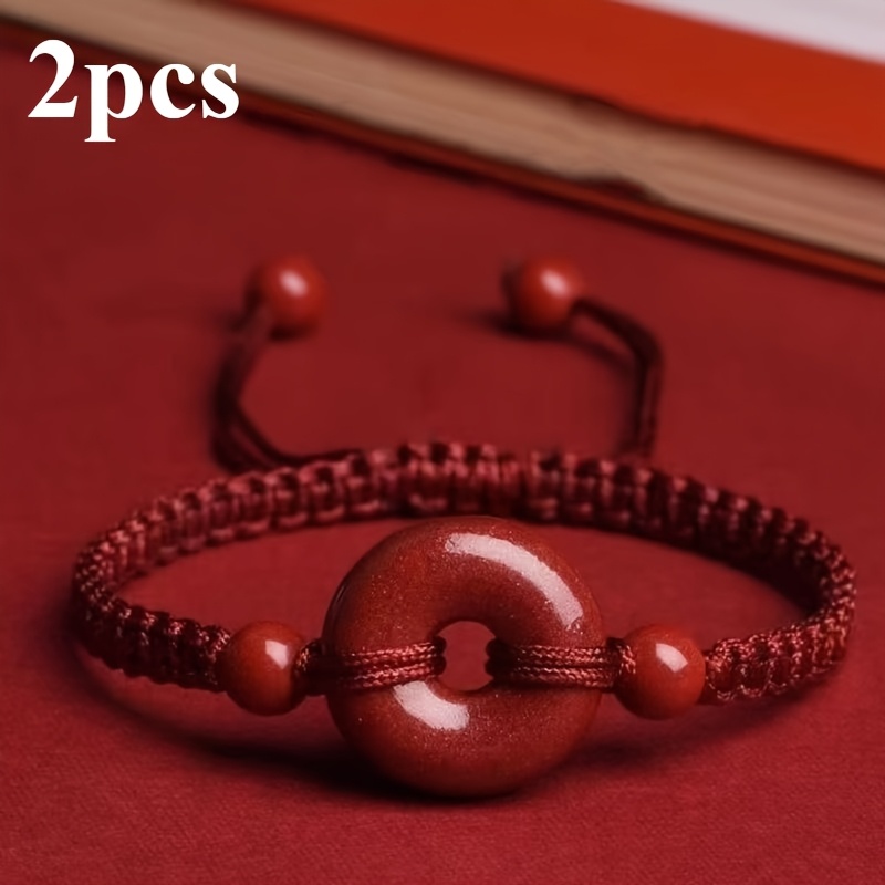 TEMU 2pcs Hand-woven Adjustable Red Rope Bracelet With Safety - Couple Bracelet For Men And Women - Birthday Of This Year - Women's Fashion Bracelet