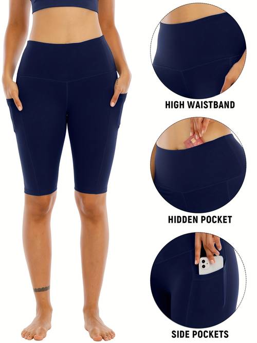 6pcs set of womens cycling shorts with pockets high waist belly closing exercise yoga tennis shorts large size sports shorts