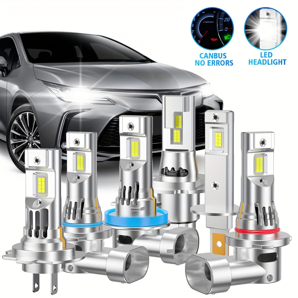 Комплект от 2 броя H4 H7 H11 9005/HB3 9006/HB4 H1 LED автомобилни крушки за дълги светлини, къси светлини или фарове за мъгла, с мощност 250W и яркост 60000LM, оборудвани със супер ярки 3570 CSP чипове, излъчващи 6000K бяла светлина, лесни за инсталиране, без батерия