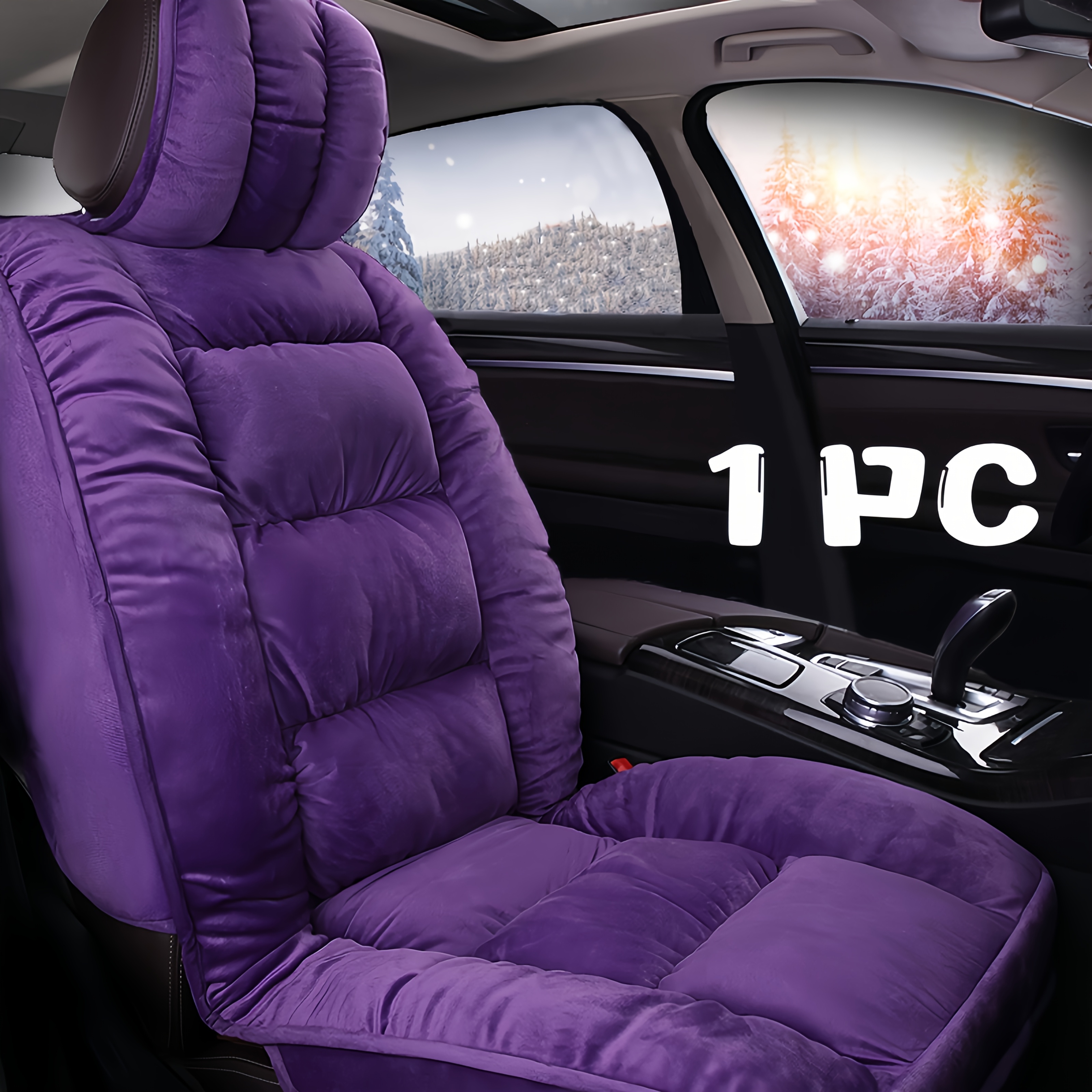 TEMU 1pc Plush Thickened Car Seat Cover, Suitable For Front Seats, Interior Seat Cover Accessory - Durable, Comfortable, And Stylish Front Seat