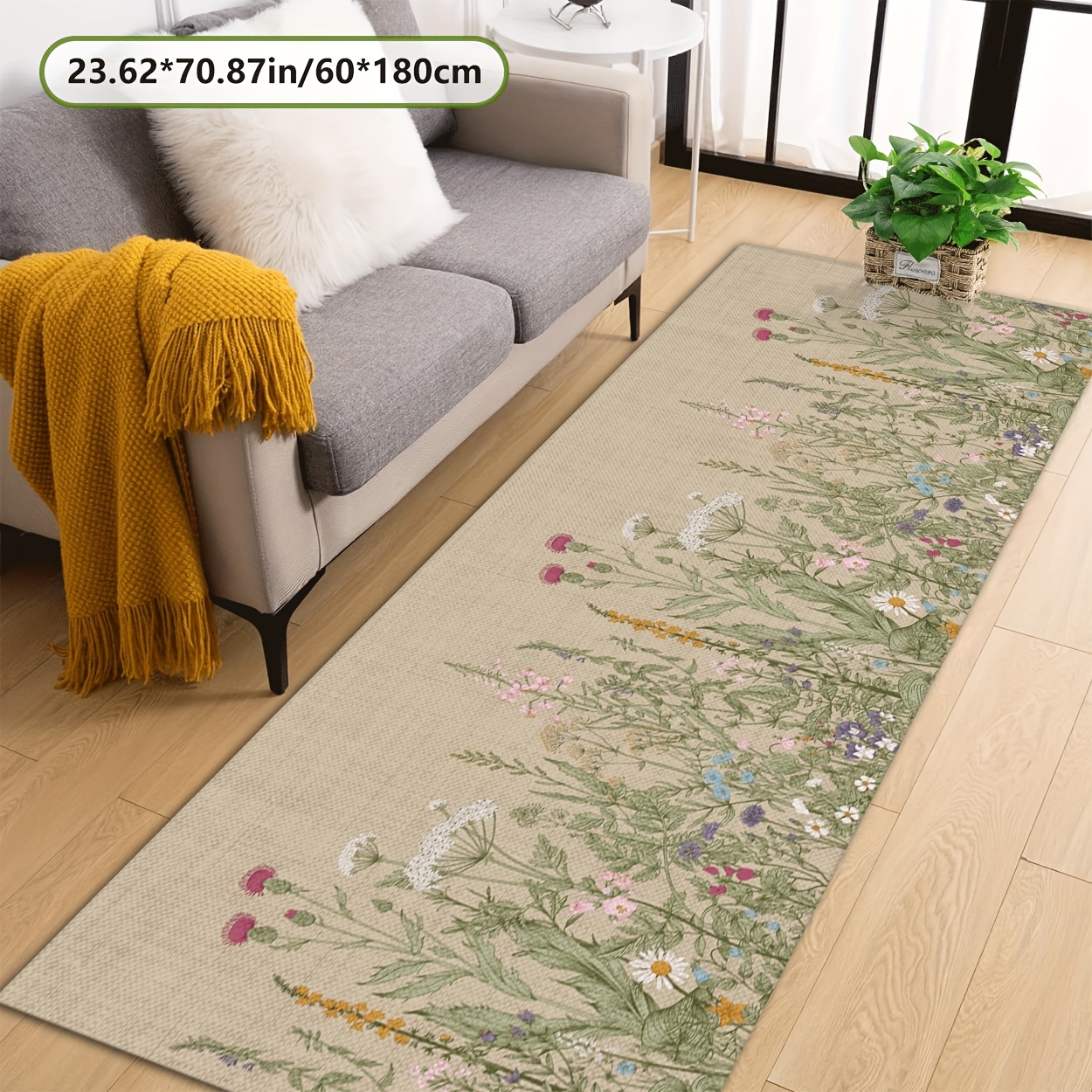 TEMU [golden Diamond Velvet And 800g Per With Pointed Plastic Base] New Long Strip Carpet, Chinese Retro Floral Pattern Home Decor Festive Decoration