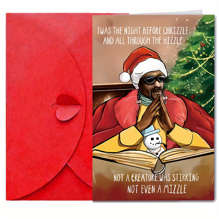 

Funny Christmas Greeting Card, Cartoon Santa Claus Reading 'twas Christmas' , For Anyone, English-language, With Envelope