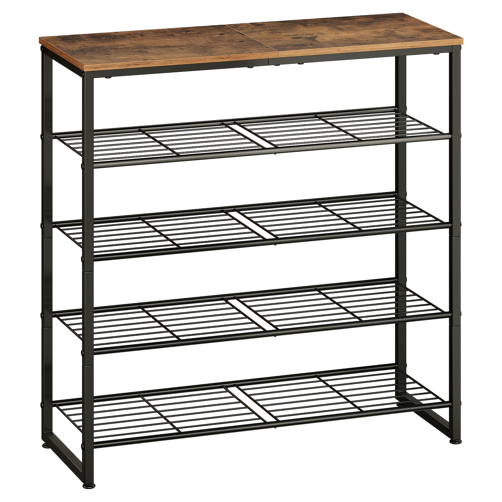 4/5 Tier Shoe Rack, Industrial Style Shoe Rack - Holds 12 Pairs Of Shoes, With 3 Tiers Of Sturdy Iron Mesh And 1 Tier Of Sturdy Panel, Design, Suitable For Hallway And
